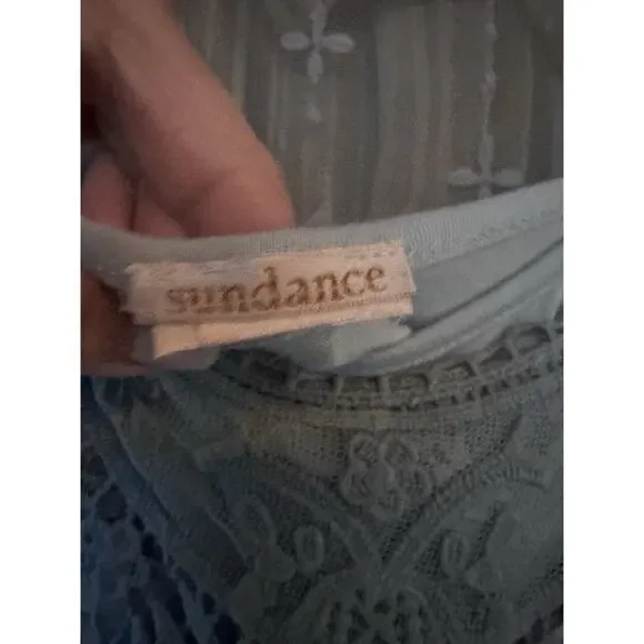 SUNDANCE Love Always Blue Lace Overlay Midi Dress Sz 6 Beach Coastal Romantic - Picture 13 of 14
